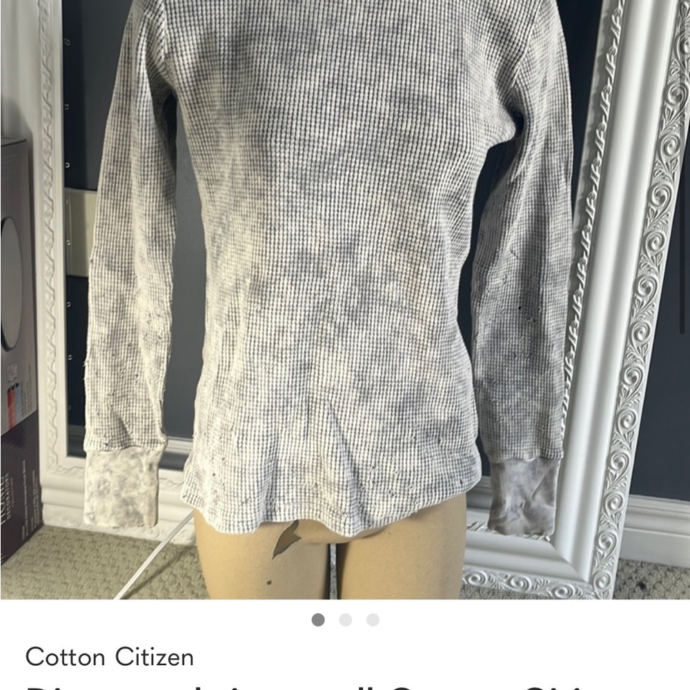 Cotton Citizen Distressed Marbled Gray Waffle-Knit Long Sleeve Crew